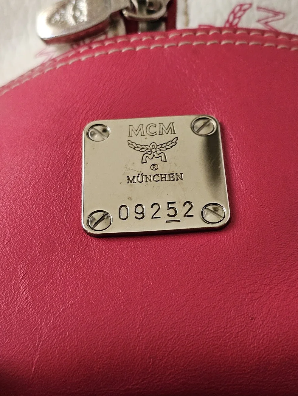 MCM Visetos Monogram Leather Pocket Boston Bag - Pink And White